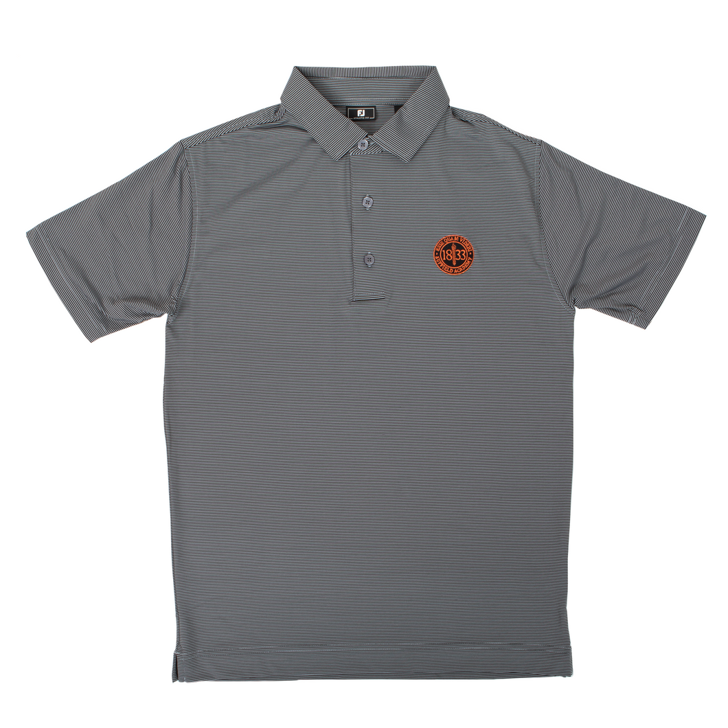 FJ Grey/Black Stripe Polo with School Seal