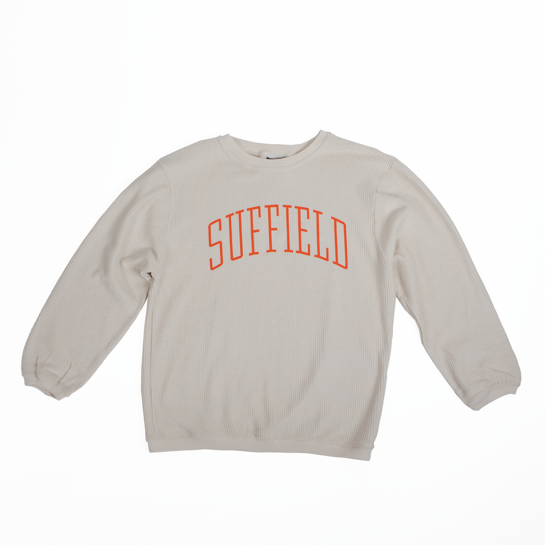 MV Sport Corded Crewneck with Orange Suffield lettering