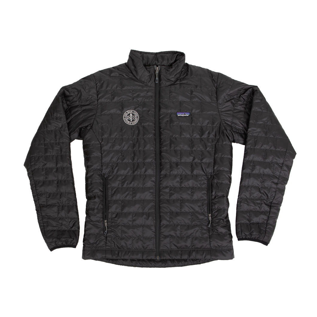 Patagonia Mens Black ( no hood) Nano Puff Jacket with silver white seal