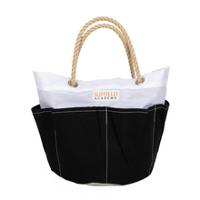 Load image into Gallery viewer, Sea Bags Multi Pocket Bucket bag with Black Outer Inserts and Hemp Rope Handle
