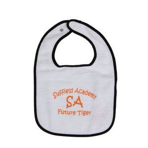 Suffield Academy White Bib with orange lettering